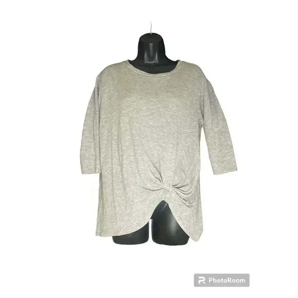 Botanique Light-Weight Cozy Grey Three-Fourth Sleeve, Knotted Blouse Size Medium